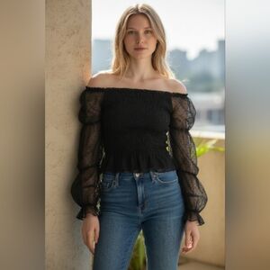 Black Sheer Long Sleeve Top